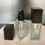 Empty Clear Square Glass Emulsion Essence Bottle With Black Pump Head 