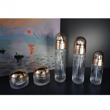 Gold Cap Glass Cosmetic Container Skincare Clear Glass Lotion Bottle Set