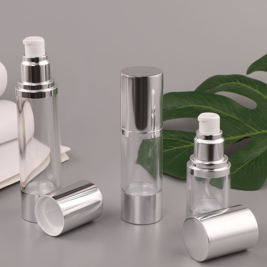 Silver Airless Pump Bottles Cosmetic Cream Container