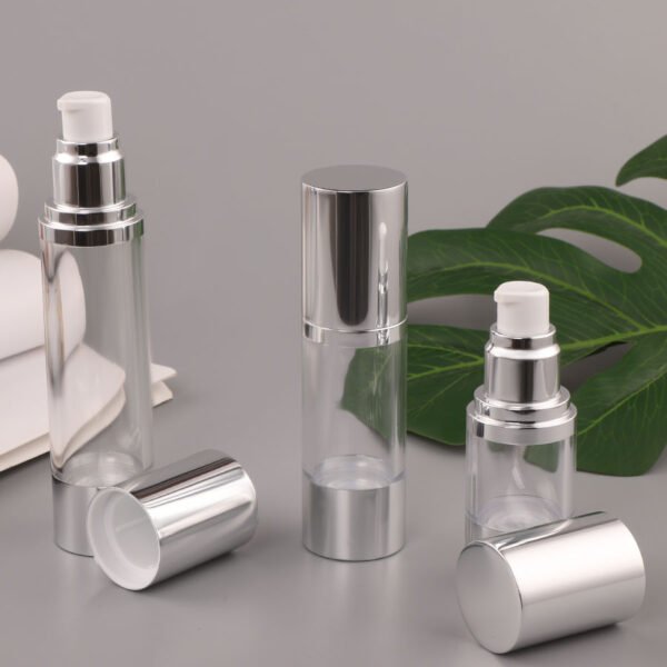 Silver Airless Pump Bottles Cosmetic Cream Container