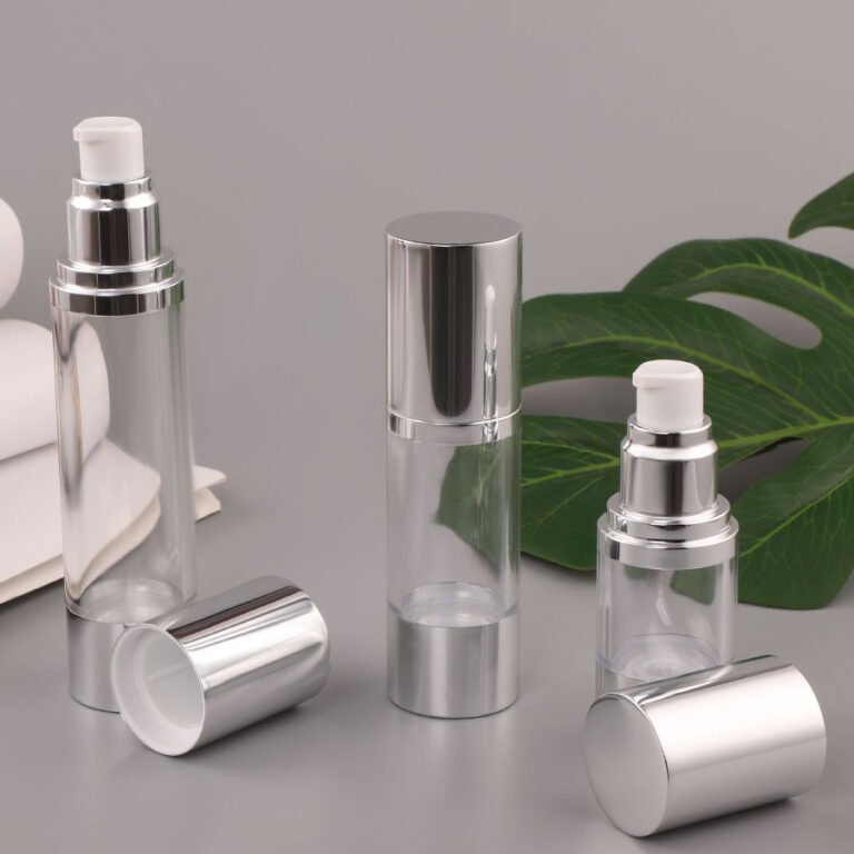 Silver Airless Pump Bottles Cosmetic Cream Container